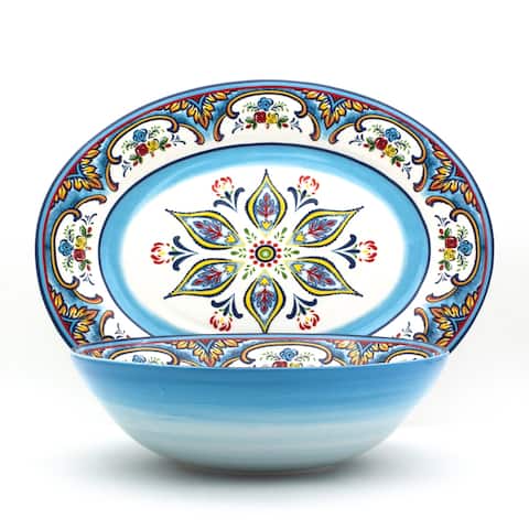 Euro Ceramica Zanzibar 18" Oval Platter and Bowl Serving Set