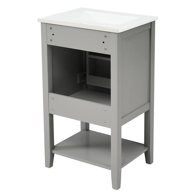 20" Bathroom Vanity with Sink, Soft Closing Door, Storage Rack & Open Shelf - Modern Grey Freestanding Cabinet