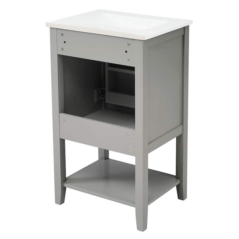 Roomfitters 20" Bathroom Vanity with Sink, Soft Closing Door, Storage Rack and Open Shelf, Compact Cabinet