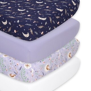 The Peanutshell Blue Lunar Love Microfiber 4 Pack Crib Sheet Set
