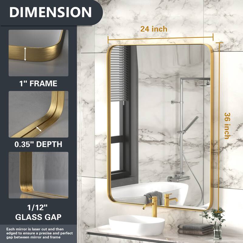 Modern Rounded Rectangle Wall Mirror with Stainless Steel Frame for Bathroom Vanity(1 Piece)