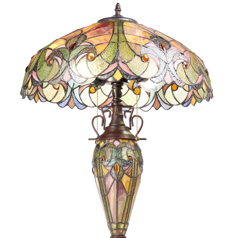 Halston River of Goods Double Lit Stained Glass 24.5-Inch Table Lamp - 18" X 18" X 24.5"