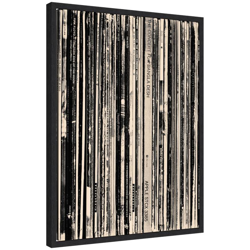 Kate and Laurel 33 RPM Black and White by Robert Cadloff Framed Canvas Wall Art Print - 18x24 - Black