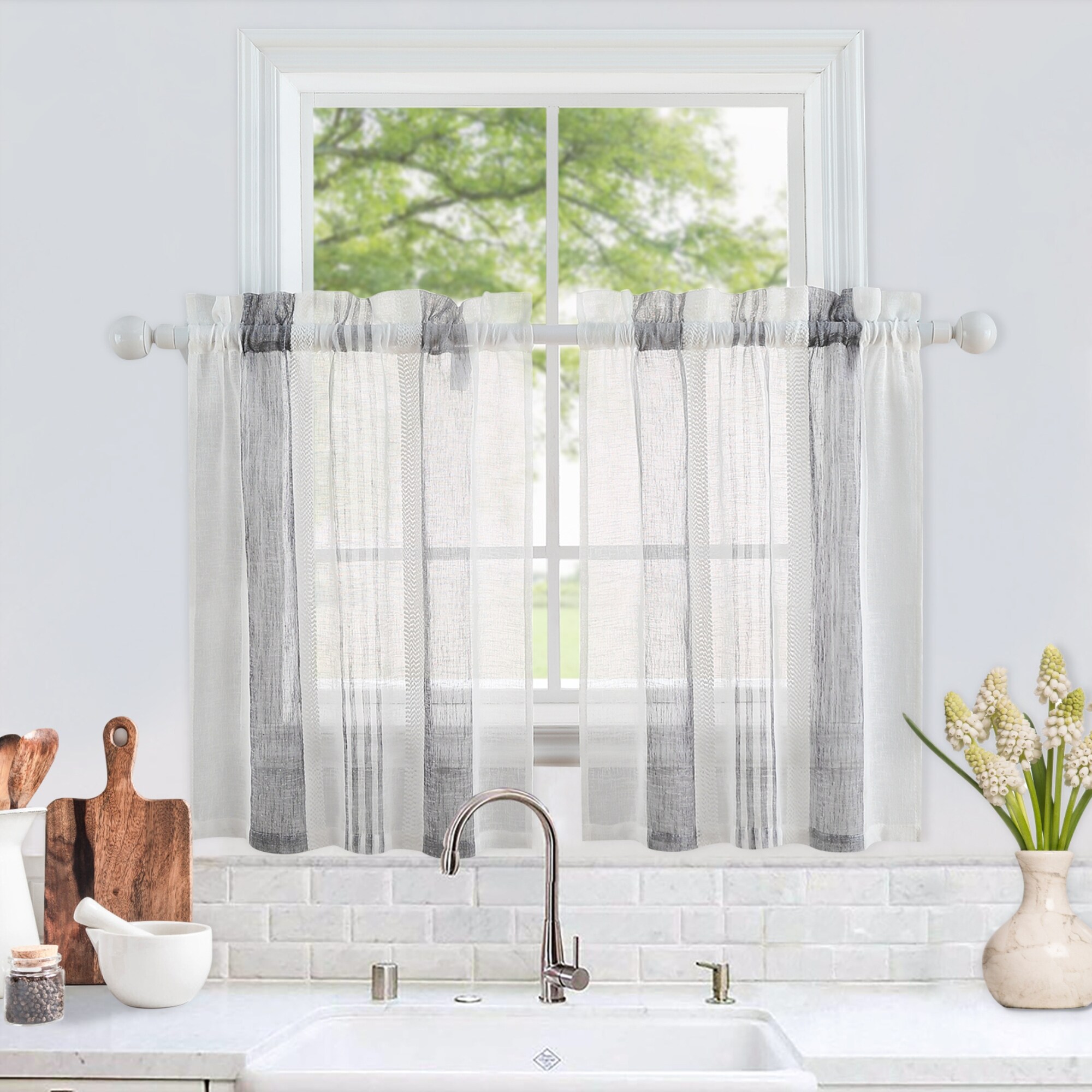 Sweet Home Collection Burgundy Sheer Voile Vertical Ruffle Curtain – Kitchen Tiers Or Valance – 40-60"W X 21-60"L