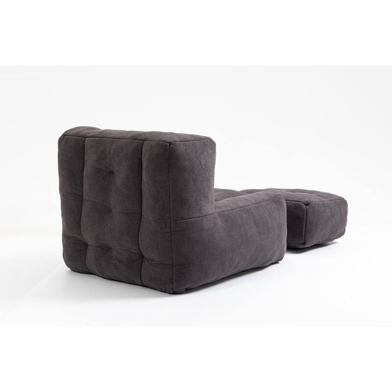 Fluffy Bean Bag Chair Lazy Bean Bag Sofa Chair for Adults and Children, Lounge Chairs with Memory Foam and Ottoman, Black