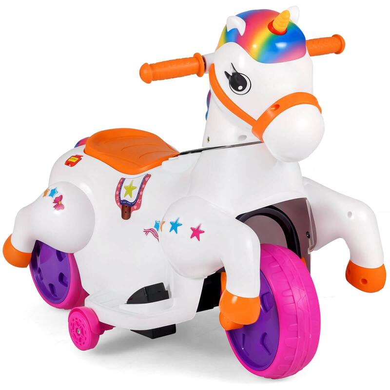 Costway 12V Kids Ride on Unicorn Toy with Training Wheels Music - See Details - Multicolor