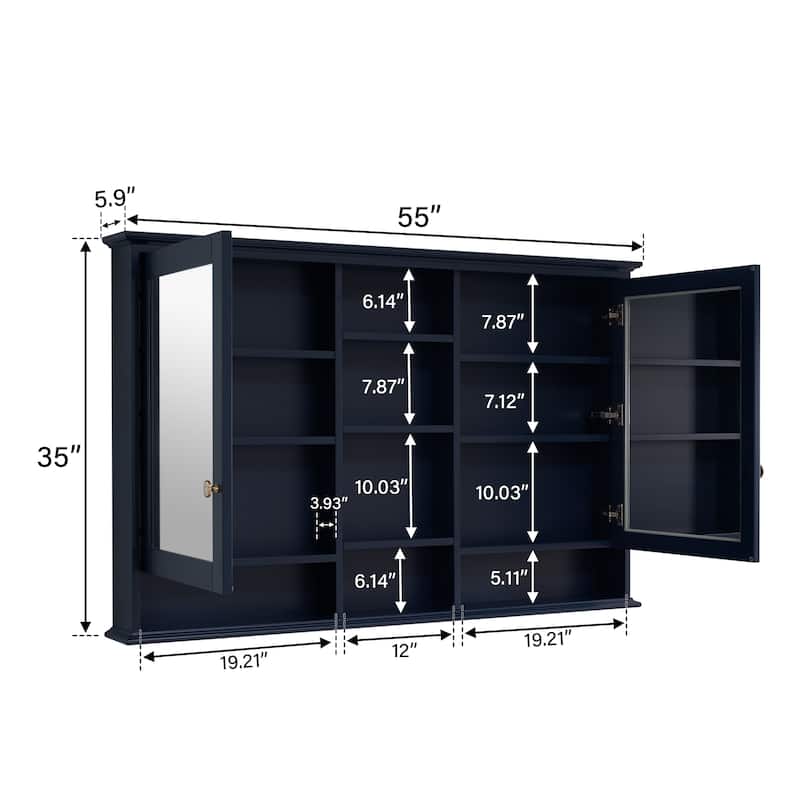 Modern Surface Mount Solid Wood Framed Medicine Cabinet With Mirror and Shelves