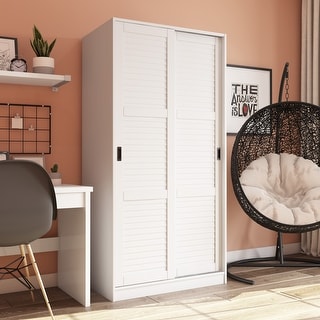 Palace Imports 100% Solid Wood 2-Sliding Door Wardrobe Armoire with Mirrored, Closed Louvered or Raised Panel Doors
