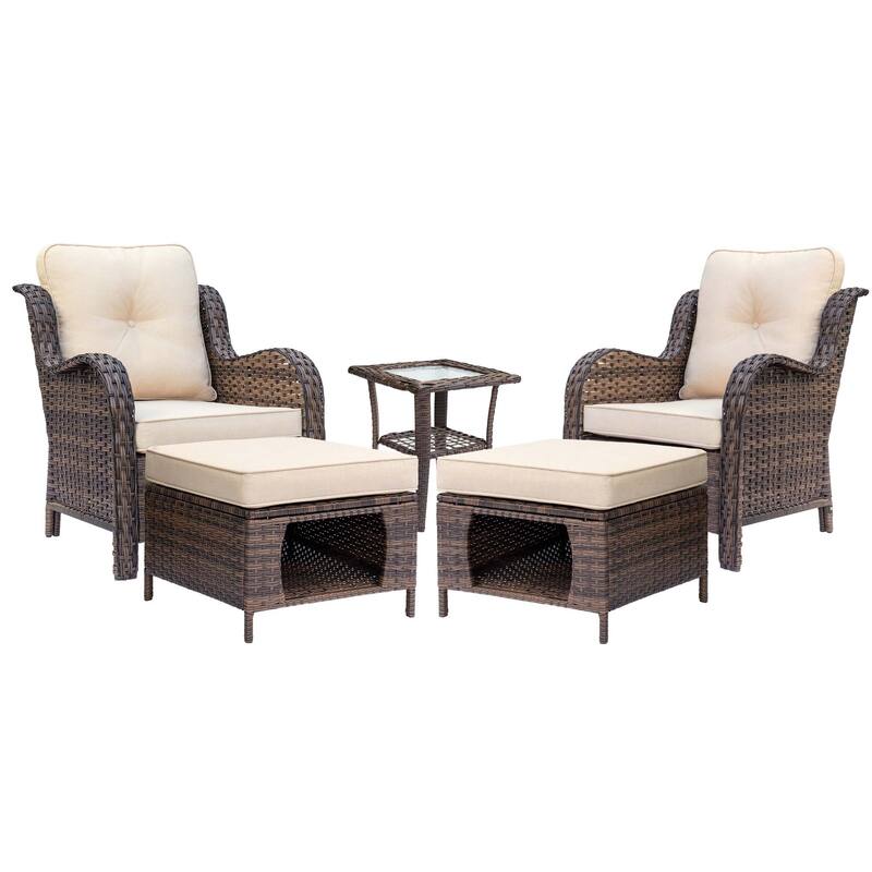 Brown Wicker Outdoor Patio Furniture Seating Sets with Beige Cushions