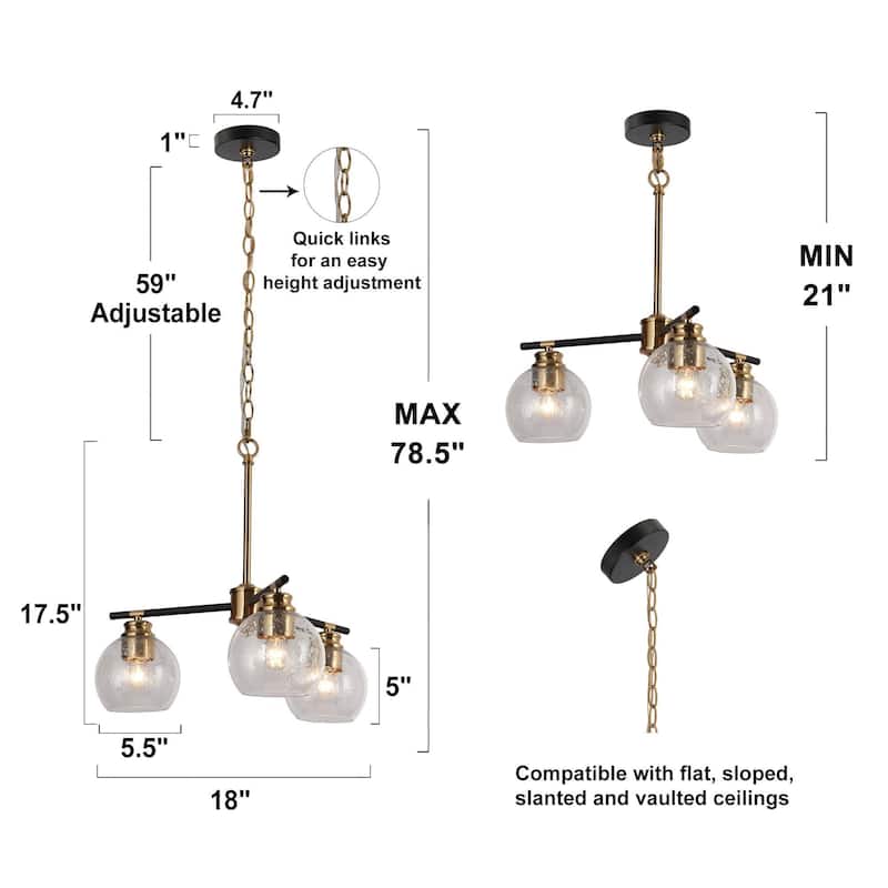 Modern 5-Light Black Gold Chandelier Seeded Glass Pendant Lights for Dining Room