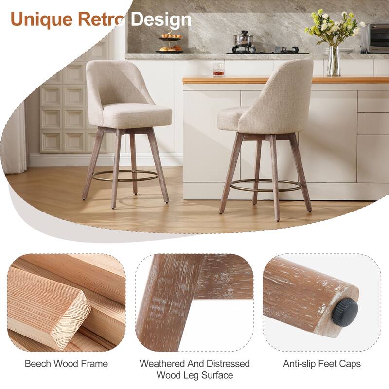 26" Counter Height Swivel Bar Stool, Upholstered Counter Stools - 39.37" (H) x 22.44" (D) x 21.65" (W)