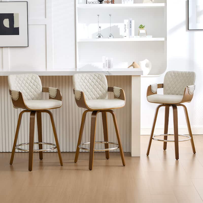 26-Inch Upholstered Swivel Counter Height Bar Stool with Armrests - 36.6"H x19.5"W x 21.3"D