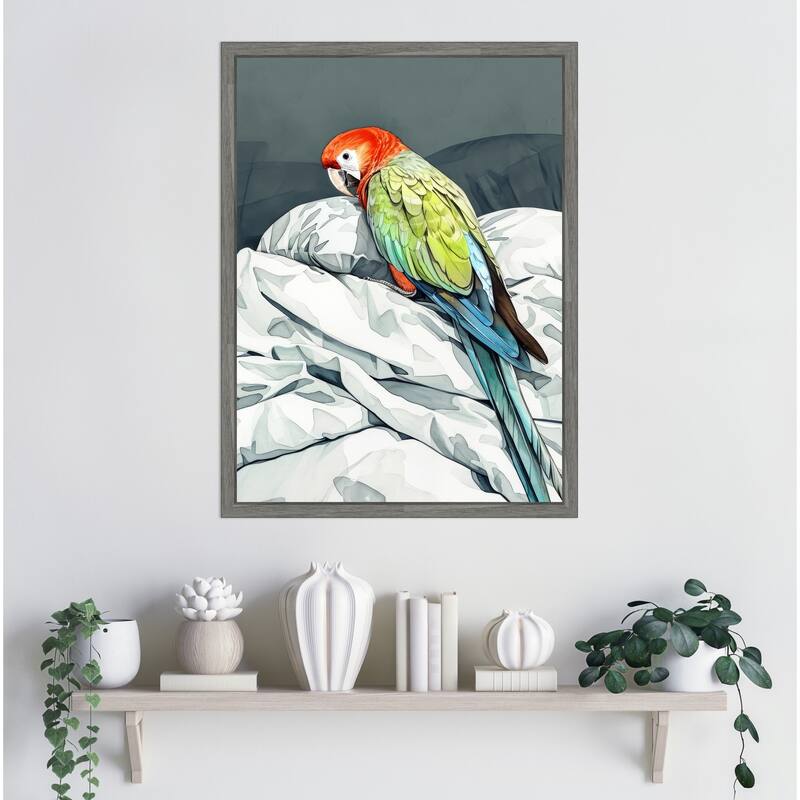 Animal Watercolor Art Bird Sleeping Parrot by Justyna Jaszke Framed Canvas Wall Art