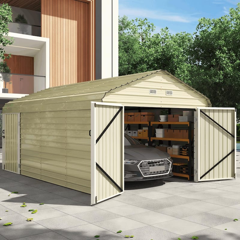 EROMMY 12 x 20 FT Metal Outdoor Storage Shed with Lockable Double Doors, Waterproof Garden & Tool Shed - 12 x 20 Ft - 12 x 20 Ft