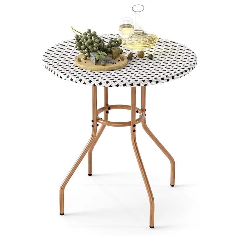Gymax 27.5'' Outdoor Bistro Table PE Rattan Round Patio Side Table w/ - Black, White+Natural