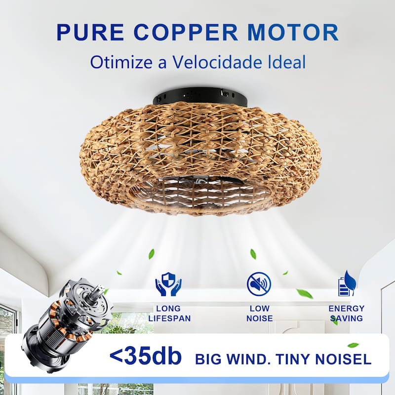 19.6" Bamboo Ceiling Fan With Remote Control ,6 Speed, DC Motor Reversible Ceiling Fan For Living Room