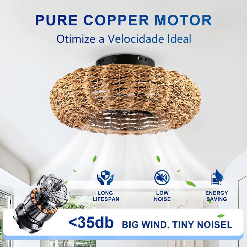 20Inch Ceiling Fans with Remote Control,6 Speed Reversible Flush Mount Low Profile Rustic - N/A
