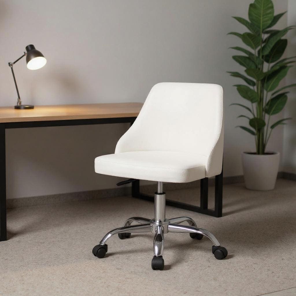 White and Silver Faux Leather Adjustable Height Swivel Rolling Office Chair
