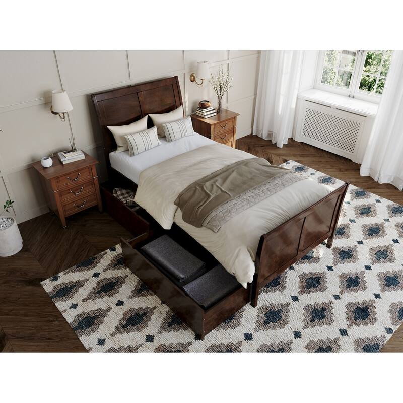 AFI Portland Solid Wood Platform Bed with Matching Footboard and Storage Drawers