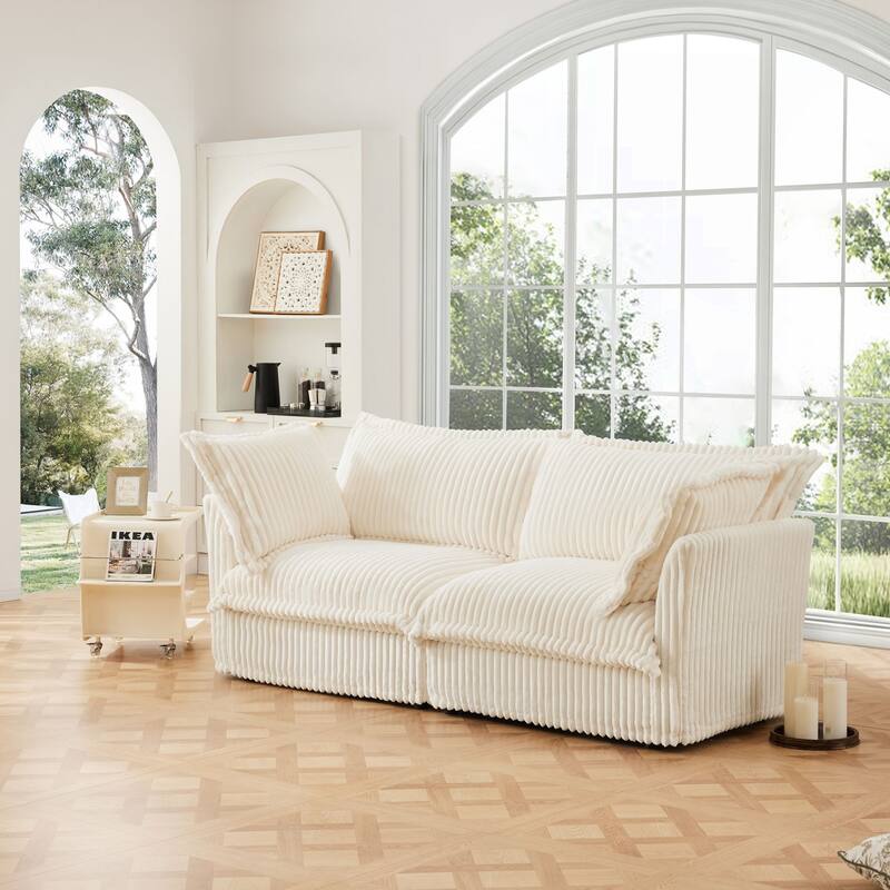 Modern 2 Seater Upholstered Sofa with 2 Pillows