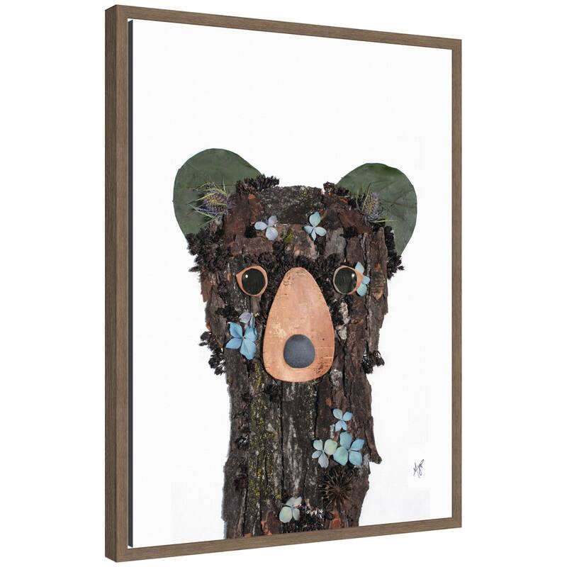 Kate and Laurel Black Bear by Madeline Jeppesen Framed Canvas Wall Art Print - 18x24 - Walnut