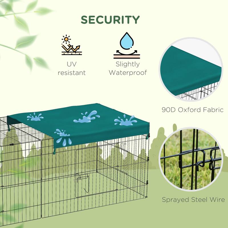 PawHut 87" L Metal Chicken Playpen, Small Animal Cage, Pet Playpen Yard Fence for Rabbits, Chinchillas with Roof