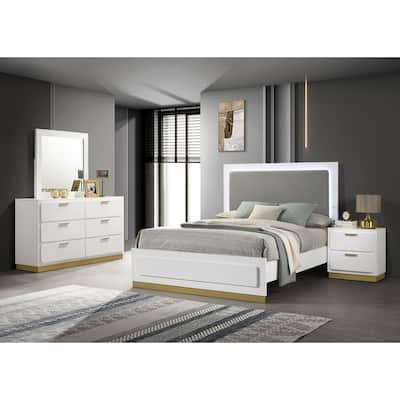 Caraway 4-piece Panel Upholstered Bedroom Set with LED Headboard