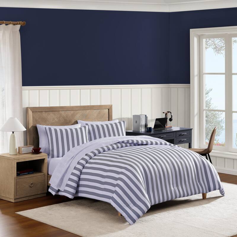 Tommy Hilfiger Campus Stripe Reversible Blue Comforter Bonus Set