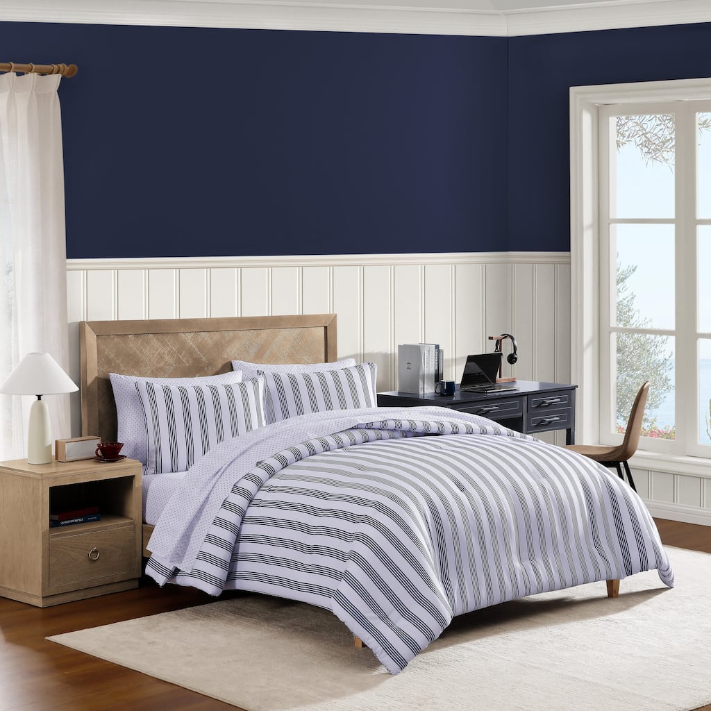 Tommy Hilfiger Campus Stripe Reversible Blue Comforter Bonus Set