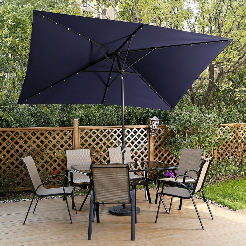 bed bath and beyond offset patio umbrella with solar lights WESTLAKE 10 Ft LED Cantilever w/ Included 4-Piece Base Weights, Gray Constructed of weather and Uv resistant polyester canopy and steel frame VredHom Cantilever Patio Umbrella, Solar