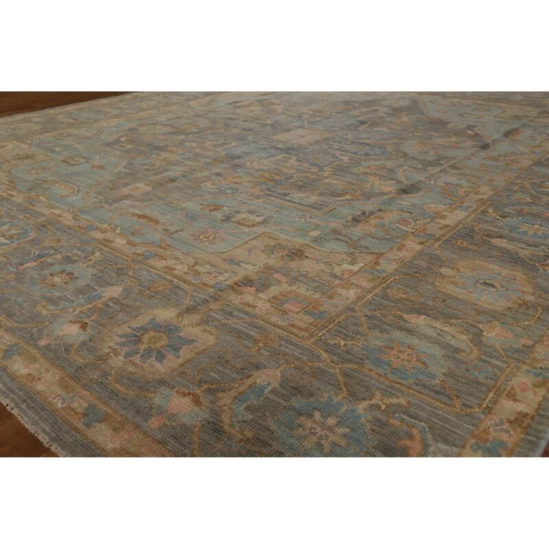 Hand Knotted Oriental 100% Wool Carpet Transitional Medallion Navy Blue & Blues Oushak Area Rug - 9' 9'' X 8' 3''