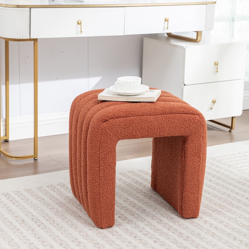 SEYNAR Modern Glam Teddy Velvet Upolstered U-Shaped Ottoman