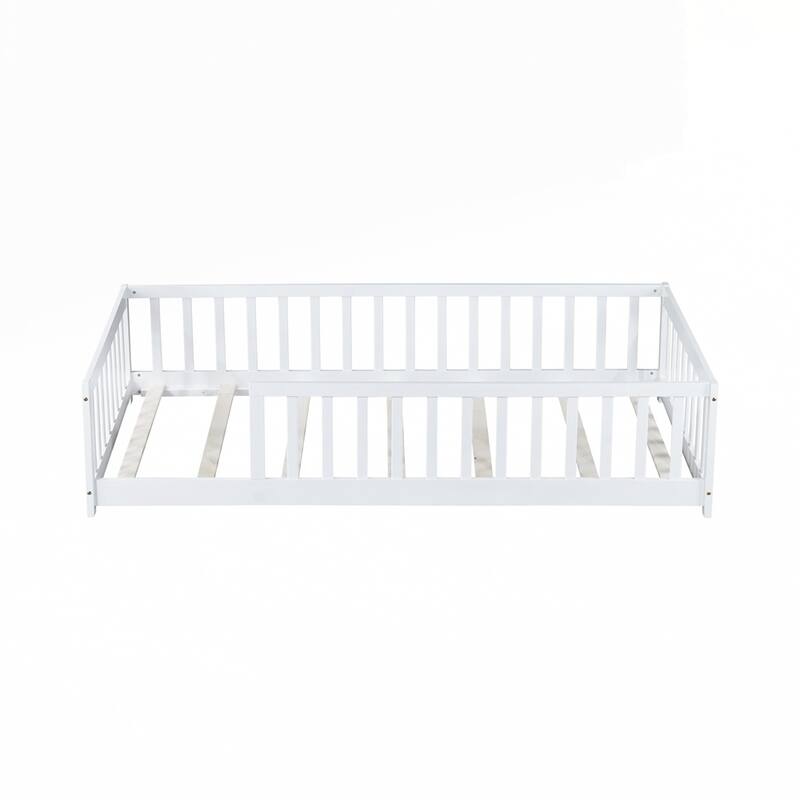 Rubber Wood Floor Bed with Fence without Door