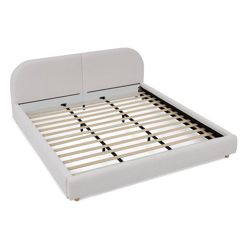 King Size Upholstered Bed Frame, Modern Minimalist Style with Tall Curved Headboard, Premium Circle Yarn Fabric