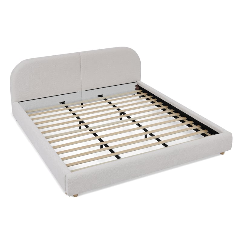 Stylish Curve-shaped Upholstered Platform Bed Frame Modern Minimalist Low Profile Bed with Curved Headboard Optional Storage Bed