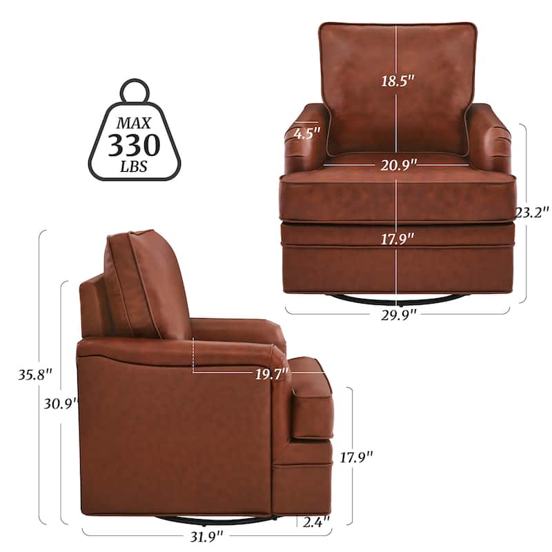LUE BONA Modern Swivel Accent Chair Leather Armchair for Living Room - 30" W x 32" D x 36" H