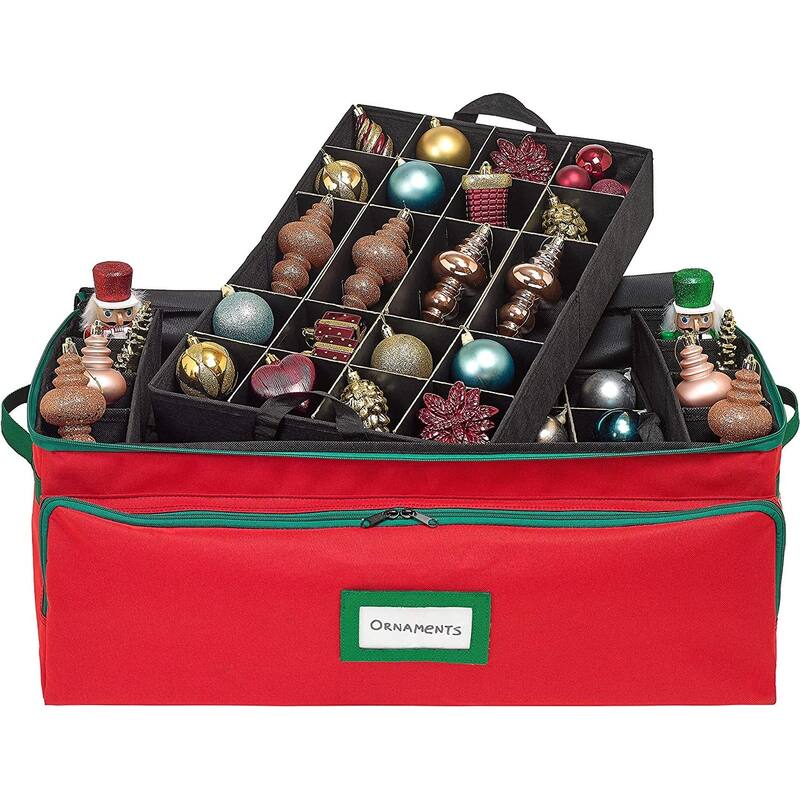 Premium Christmas Ornament Storage Box - Hold Up to 72 - 3 Inch Ornaments, + 8 Side Slots for Figurines, Nutcrackers, etc.
