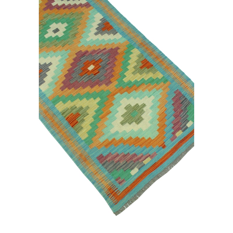 Hand-Woven Sangat Kilim Hamadi Orange/Blue Runner - 2'8" x 9'5"