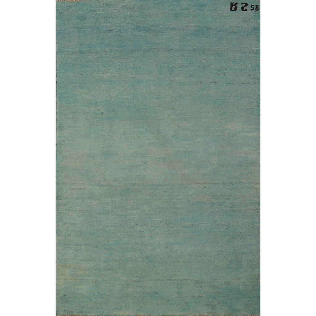 Aqua Blue Gabbeh Modern Rug Handmade Accent Wool Carpet - 2'8" x 4'1"