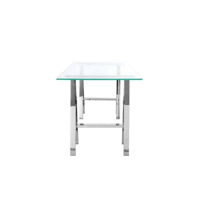 Rani 55 Inch Office Desk, Tempered Glass Top, Modern Chrome Steel Frame