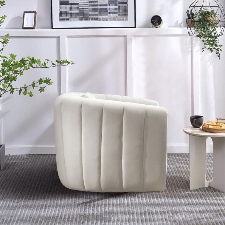 Ebello Oversize Velvet Swivel 360° Rotation Barrel Comfy Round Armchair With Pillow For Living Room Bedroom