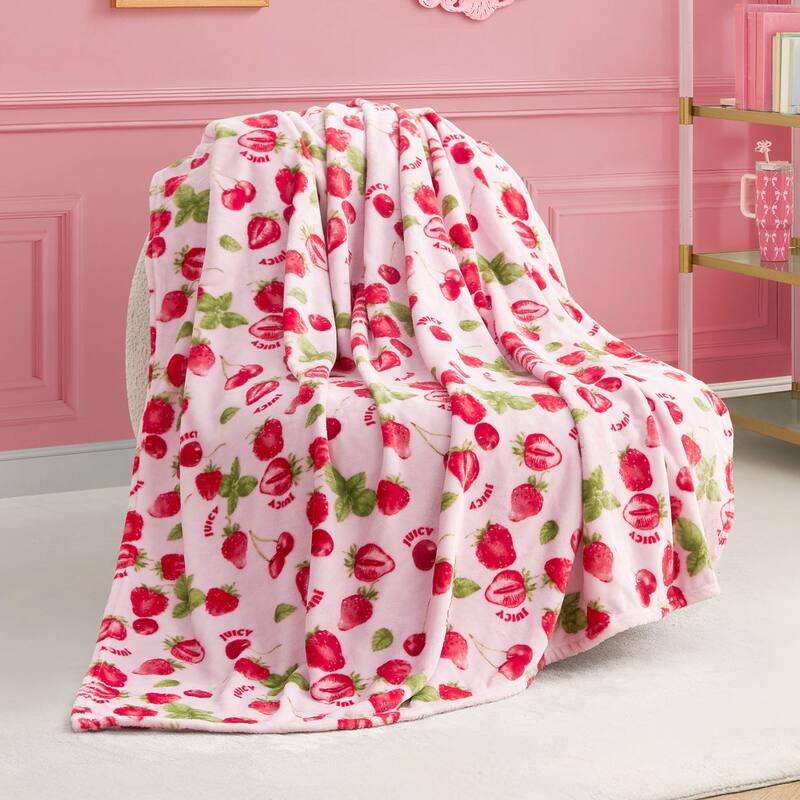 Juicy Couture Printed Plush Throw Blankets - Pink/Red - 50"x70"