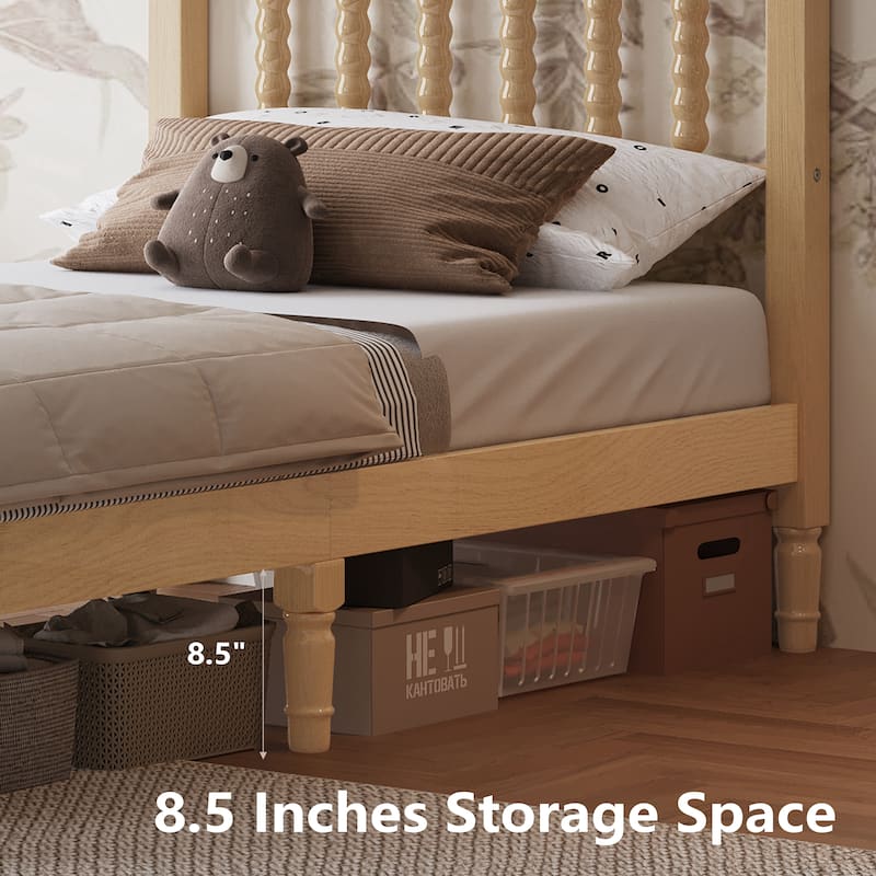 Twin/Full/Queen/King Retro Style Wood Platform Bed with Gourd Headboard and Wooden Slat Support