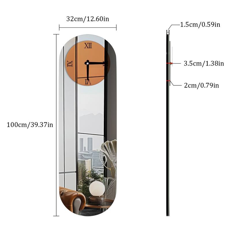 Art Wall Mirrored Clock Oval Brown Glass Clock Wall Decor