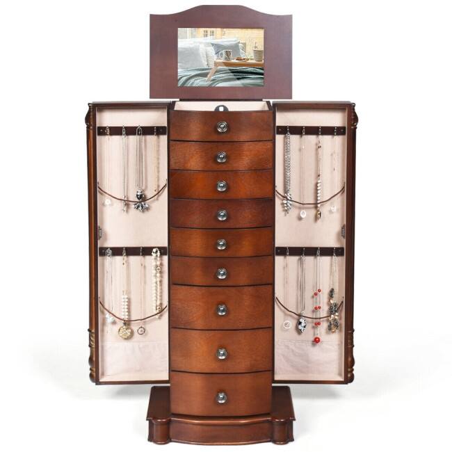 Large Wooden Jewelry Storage Box Organizer - 17" x 12" x 39.5" (L x W x H)