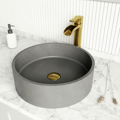 VIGO Palermo 15"L x 15"W Concrete Vessel Sink and Niko 11"H Faucet Set