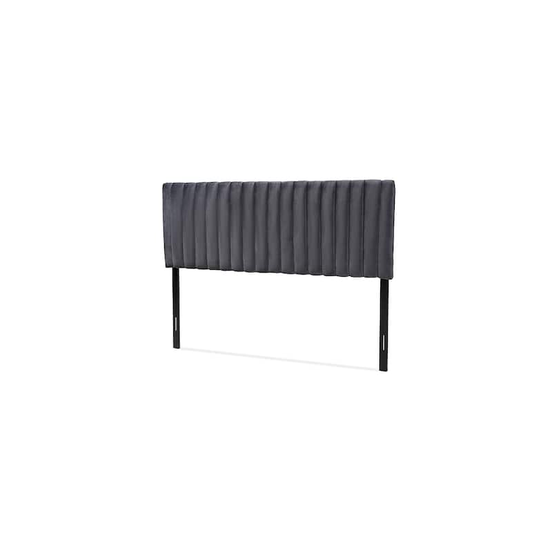 Grey Velvet Fabric Upholstered King Size Headboard with Dark Brown Wood Frame and Modern Sophisticated Style