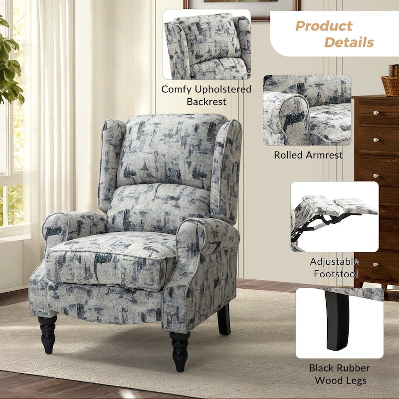Olympus Upholstered Classic Manual Wingback Recliner with Solid Wood Legs Set of 2 by HULALA HOME