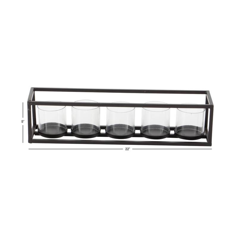 Metal 5 Glass Sleeve Candelabra - Black - Roche River Decor