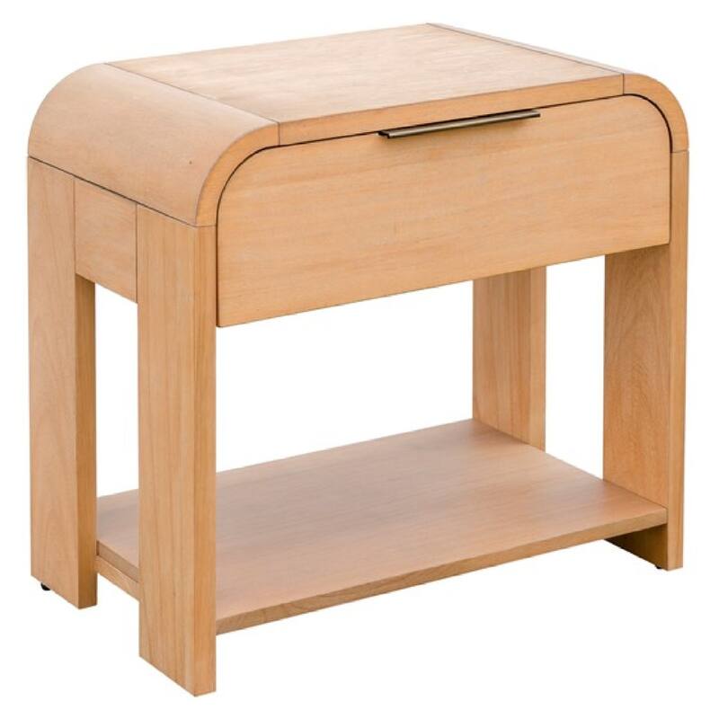 Roomfitters Modern Waterfall Nightstand, Mid Century Curved Wood End Table with Storage and Open Shelf, Natural